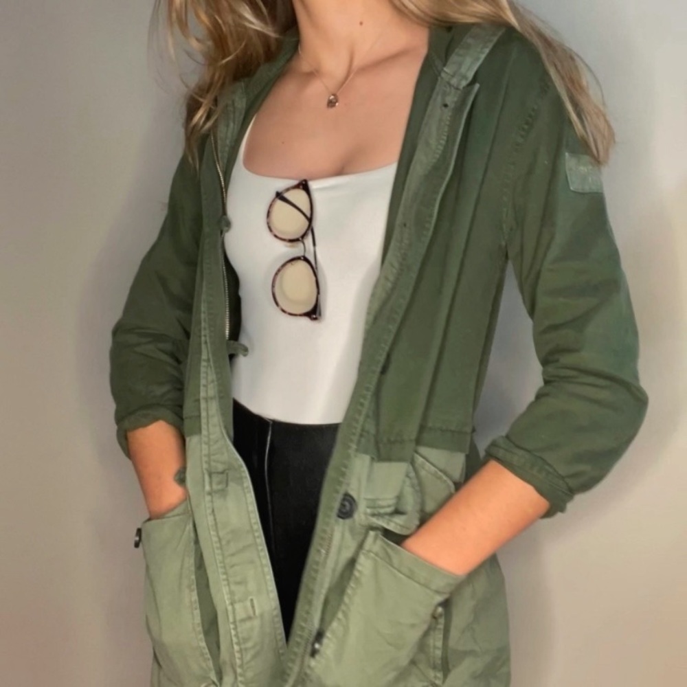 A&F Army Green Zip Up, Button Up Fall Lightweight Utility Jacket